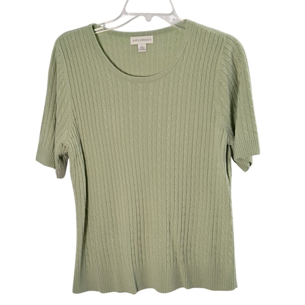 Appleseed's Pullover Sweater Top Women's Size L Green Short Sleeve Knit